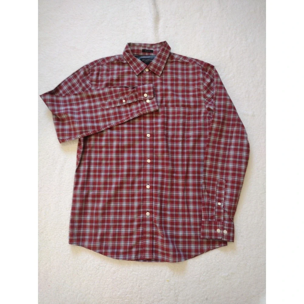 Banana Republic Shirt Mens Large Red Plaid Soft Wash Slim Fit Button Up‎ Preppy